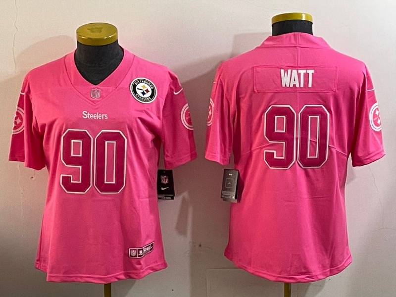 Youth Pittsburgh Steelers #90 Watt Pink 2024 Nike Vapor Limited NFL Jersey style 3->women nfl jersey->Women Jersey